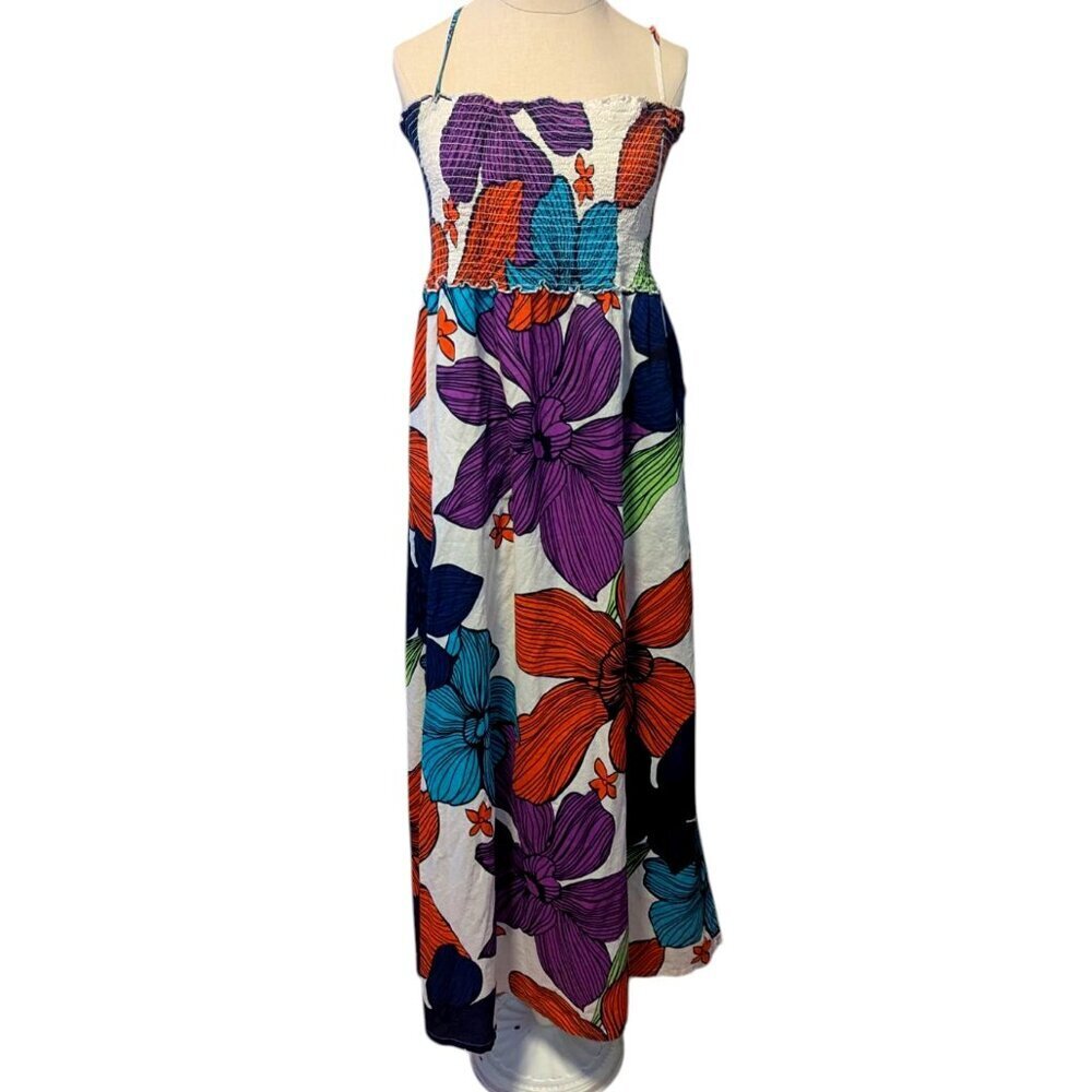 Cacique Smocked Halter Sundress Floral Convertible Strapless Swim Cover‎ Boho